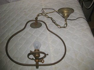 ANTIQUE HANGING LIGHT FIXTURE Ceiling Gas Lamp Acid Etched Shade Electrified