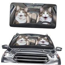 Sun Shade for Car SUV Truck 64x32 Inches , Automobile Size M Naughty Cat
