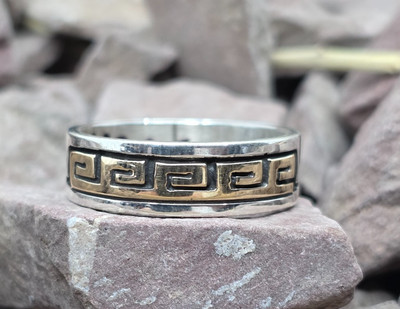 Donovan Skeets Navajo 14k Gold & Sterling Silver Kokopelli Ring Band 6mm Size 8