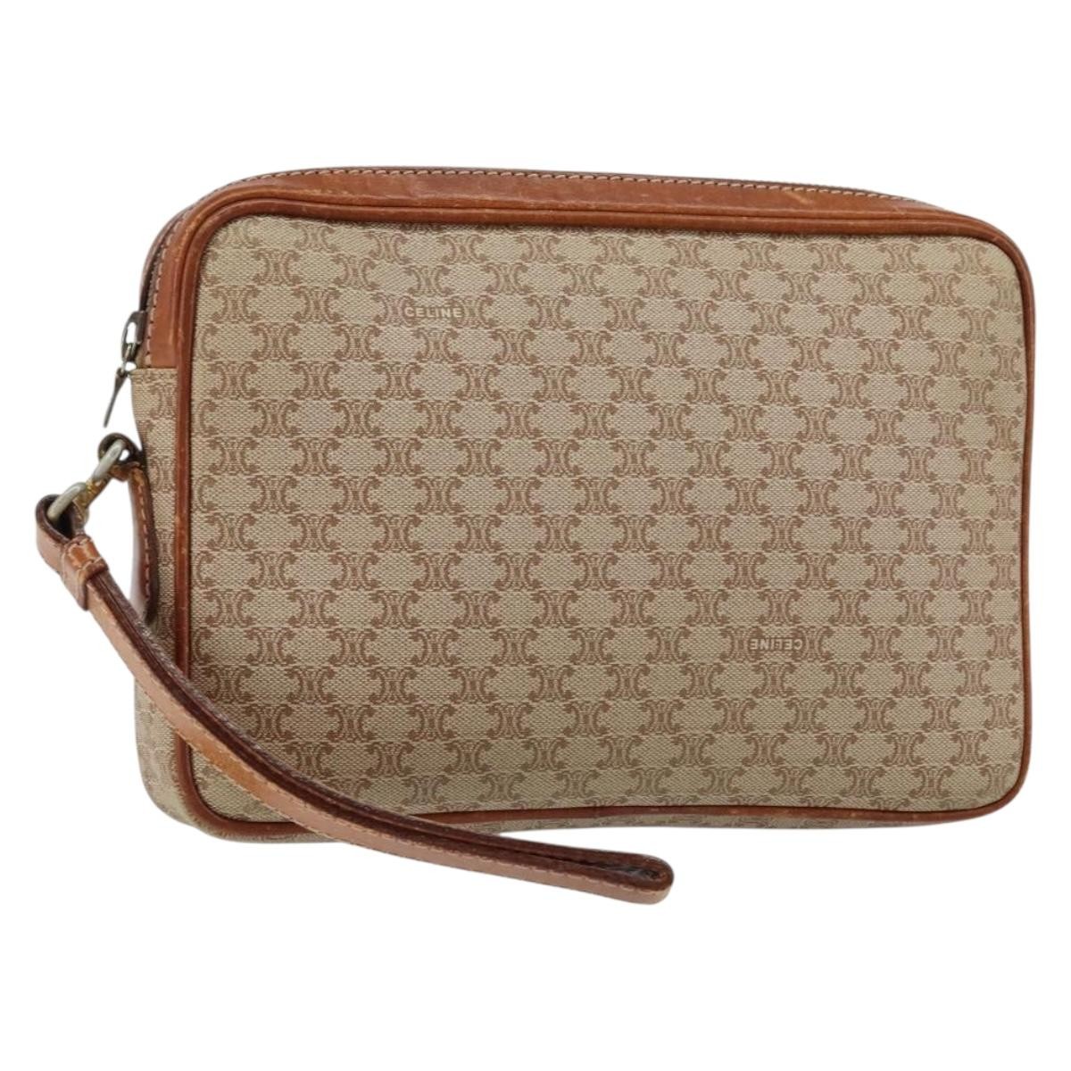 極美品 Vintage Celine Macadam Clutch Bag CELINE Macadam Canvas Clutch Bag PVC Beige Gold Auth gh1151 | eBay