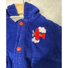 Kids Blue Corduroy Bomber Jacket Airplane Patch Hooded Snap Front Size 24 Mos