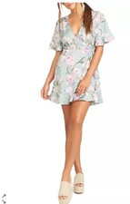 Show Me Your Mumu Floral Green Wrap Tie Mini Dress Size XS