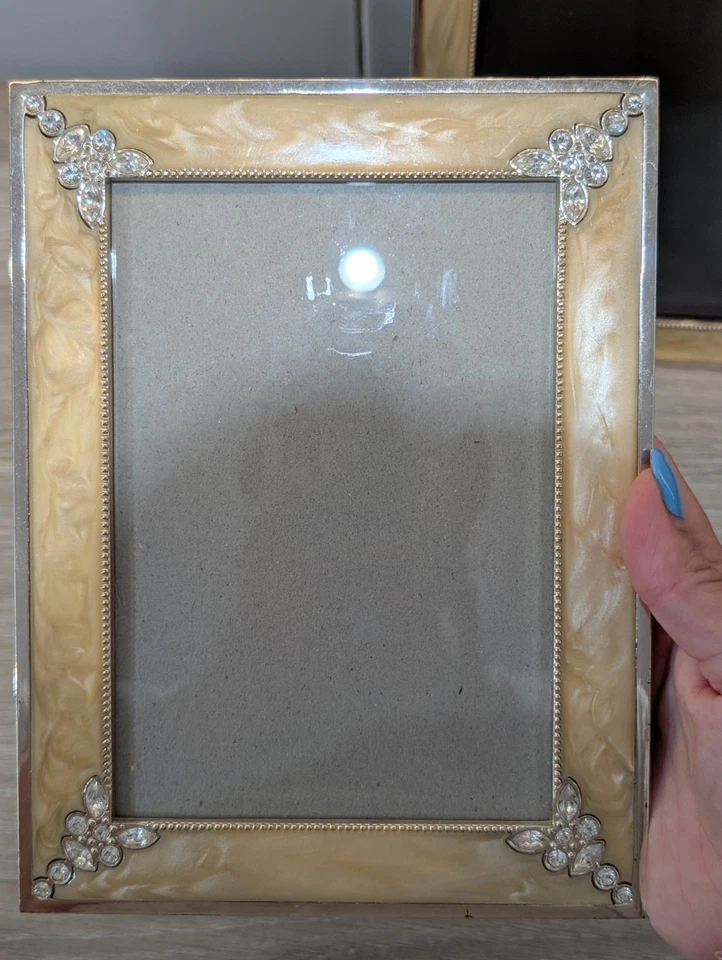Vintage Photo Picture Frame Set Enamel Rhinestone Shabby Chic - Image 3 of 4