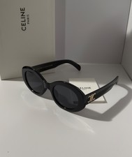 Celine CL40194U Triomphe Oval Sunglasses Black Gray Lens Gold Women Ships Today