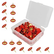 Thumb Tacks Metal Flat Push Pins Round Head Red 100 Pcs with Storage Box