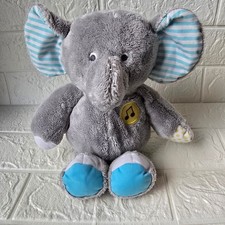 Carters Musical Elephant Plush Toy Medium Grey Blue Striped Ears Nursery