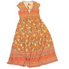 Misslook Floral Maxi Dress Tassel Ties Keyhole V-Neck Orange Women's M Preowned