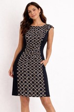 Lauren Ralph Lauren Women's Geometric Print Sheath Dress Black Beige Size 16