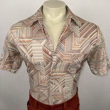 Vtg 60s 70s Disco Shirt Mens Chemise Et Cie Nylon Hippy Mod Nik Geometric XL