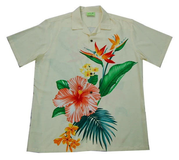 Hawaiian Party Beign Rayon Peach Hibiscus Men Aloha Shirt-S,M,L,XL,2XL,3XL,4XL