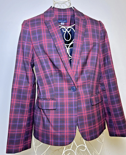 Tommy Hilfiger Windowpane Einreiher Sakko Blazer rot marine kariert W Größe 6 - Bild 2 von 14