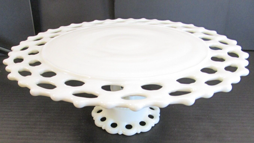 Westmoreland Glass Doric Lace White Milk Glass Cake Stand 11" D 1947-84 DO-22
