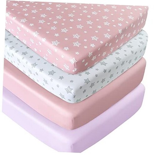 Crib Sheets for Girls 4 Pack, Fitted Crib Sheets for Standard Size Crib Pink