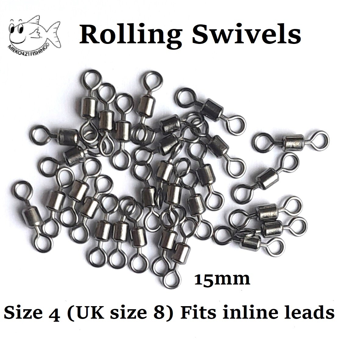 Rolling Barrel Swivels Carp Pike Sea Fishing Size 4 UK size 8 Fits