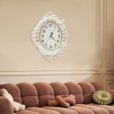 Elegant Wall Clock European Style Wall-Mounted Ellipse Clock for Home Decoration