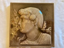 Antique USETCO Majolica Tile – Classical Profile Portrait – Perfect