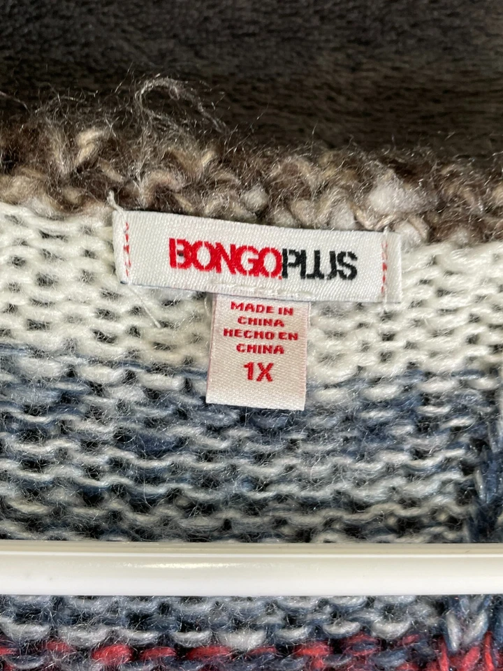 Bongo Plus Multicolored Stripes Scoop Neck Pullover Knitted Sweater Size 1X - Image 2 of 4