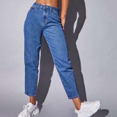 PrettyLittleThing Mid Blue Wash Basic Dad Jeans, Size 6