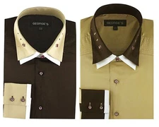 Men's 100% Cotton dress Solid Color Double Spread Collar By George AH 605
