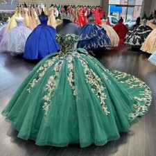 Green Quinceanera Dresses Gold Lace Appliques Sweet 15 16 Party Prom Ball Gowns