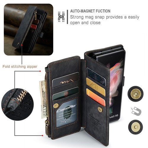 Magnetic Zipper Wallet Stand Case w/Strap Fr Samsung Galaxy Z Fold 6 / 5 / 4 / 3 - Picture 38 of 40