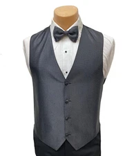 Men's Larr Brio Charcoal Grey Tuxedo Vest & Tie Bow or Long Wedding Groom Prom