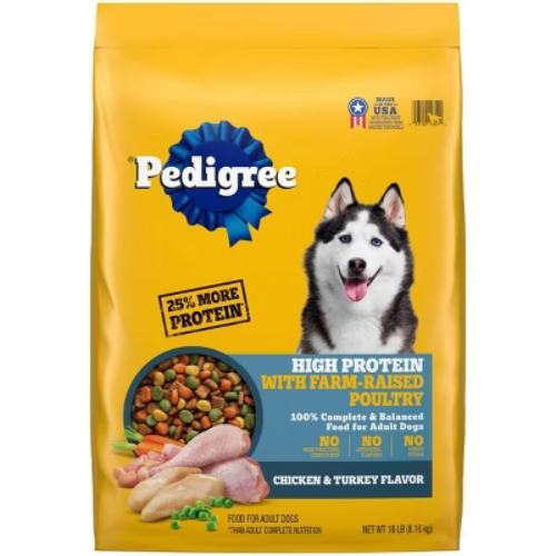 Pedigree High Protein Chicken & Turkey Flavor Adult Dry Dog Food 18lb Bag