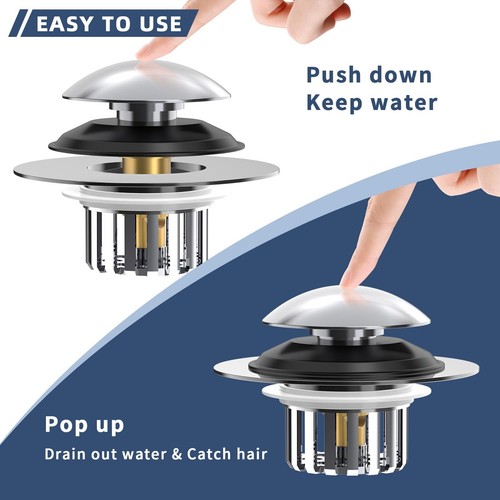 Upgraded Silver Bathtub Drain Strainer Plug Tool-Free Installation 1.45-1.8 In - Picture 3 of 7
