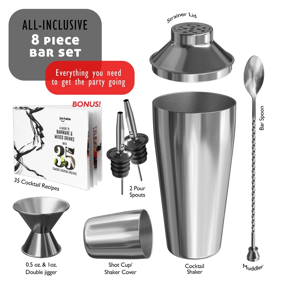 8 PC Bartender Kit, Complete Cocktail Shaker Bar Tools Set - Recipe Book & More - Image 2 of 2