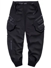 Niepce Black Strapped Pants Techwear Streetwear Cargo Joggers for Men