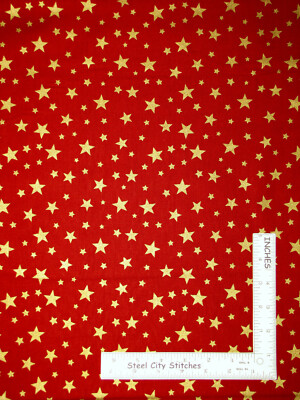 Christmas Shimmer Sparkle Gold Stars Cotton Fabric 3 Wishes 2 pc 1.3 Yards & 12''