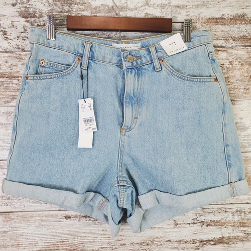 Topshop Blue Roll Hem Mom Denim Shorts 