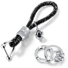 Crystal Bling Car Keychain for Women Glitter Rhinestone Keychain Ring 1 Black