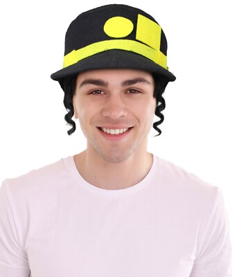 HPO Adult Men's Black Short Anime Character Wig & Cap, Best for Halloween