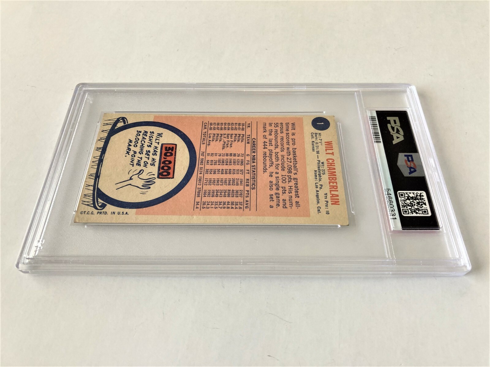 1969 TOPPS BASKETBALL WILT CHAMBERLAIN #1 HOF PSA 4  view 8