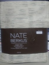 NEW Nate Berkus 100 Cotton 300TC QUEEN SIZE SHEET SET Papyrus Expresso Dash