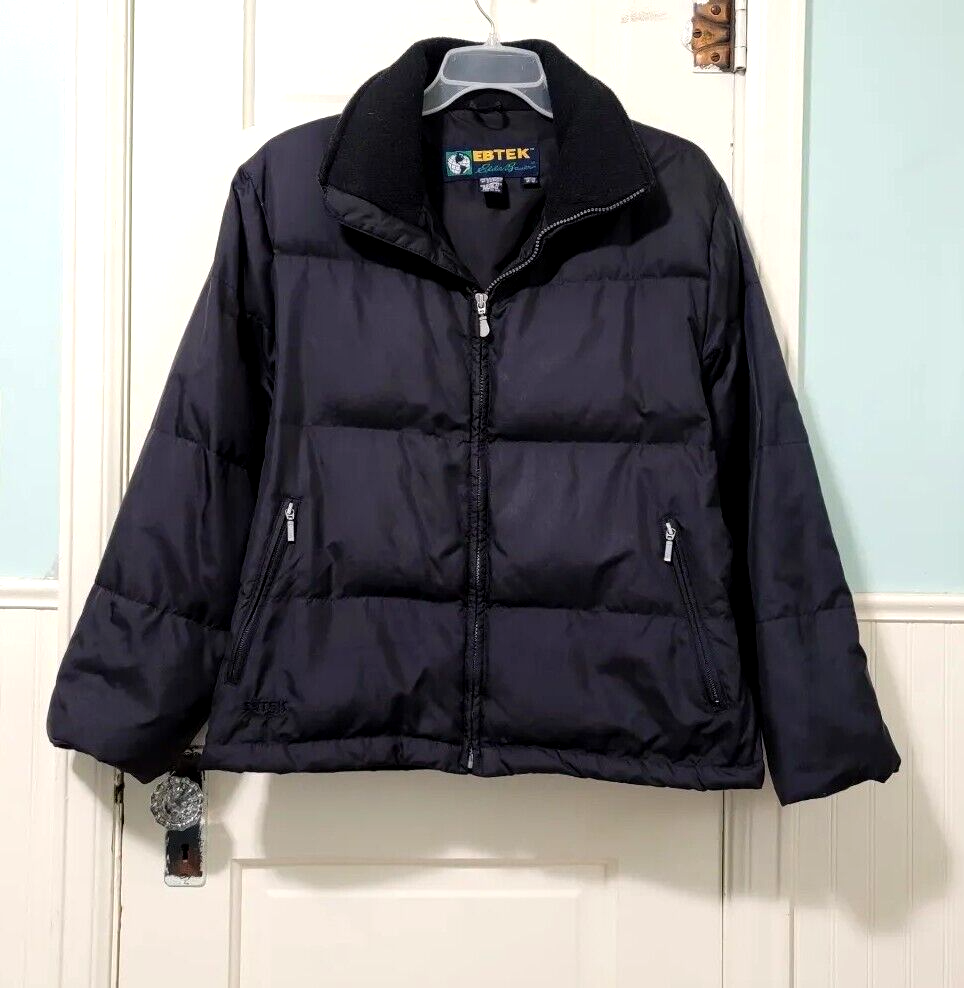 VTG Womens EB TECH Eddie Bauer Puffer GOOSE DOWN Coat Medium BLACK  