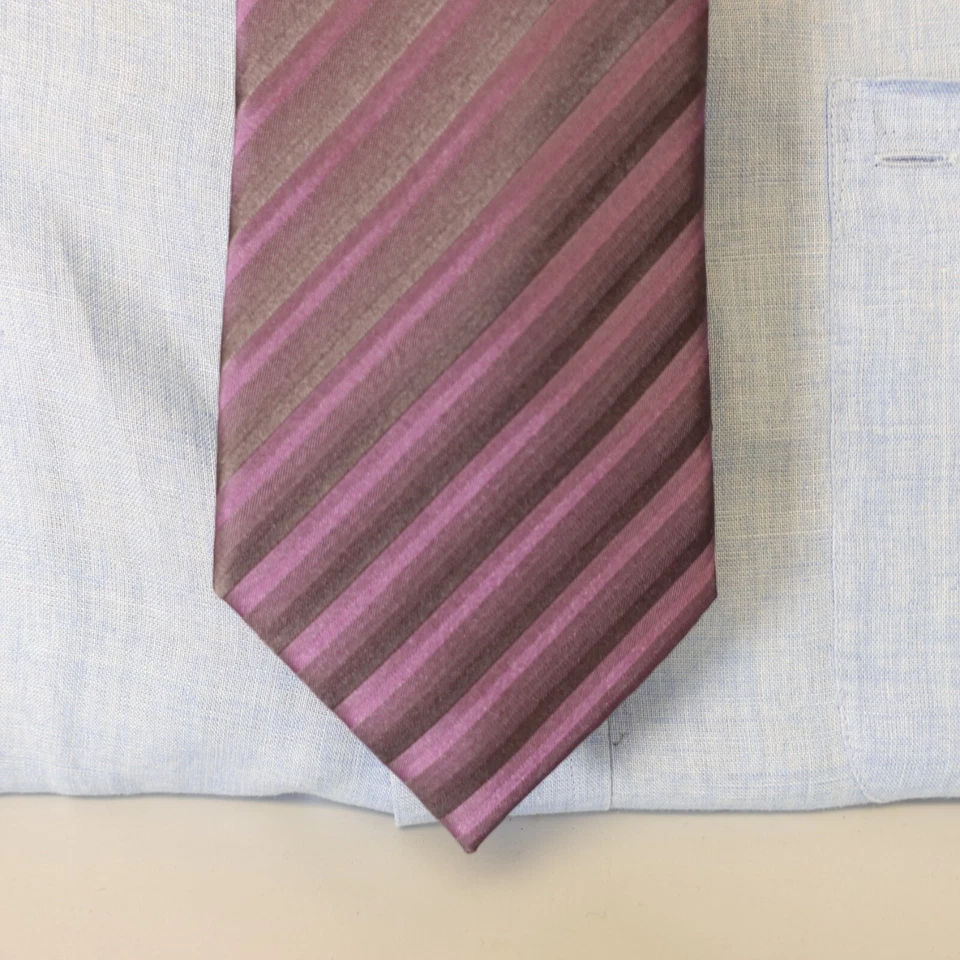 KENNETH COLE Nueva York Corbata Cuello Para Hombres Púrpura Rayas Seda Satén Diseñador Traje de Lujo Foto 2 de 4