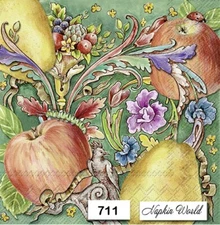 (711) TWO Individual Paper LUNCHEON Decoupage Napkins  APPLES PEARS FLOWERS BUGS