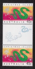 2001 Christmas Island Year Of The Snake - MUH Gutter Pair