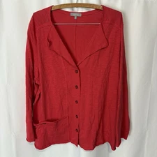 Habitat Cotton Pebble Rolled Edge Cardigan Women XL Button Red Top Lagenlook Art