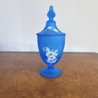 Blue White Matte Glass Jar with Lid Handle, Floral Pattern, 9 in Round — photo 1