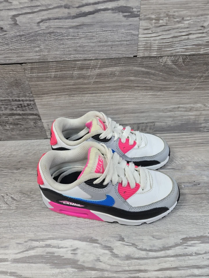 Nike Air Max 90 Leather GS White Photo Blue Pink Youth Girls Size 11C Shoes - Image 2 of 4