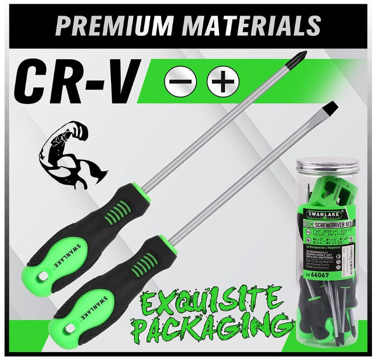 11-Pieces Magnetic Screwdriver Set 5 Phillips5 Flat Head Tips Magnetizer Tool