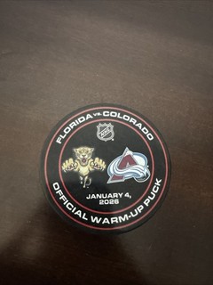 Florida Panthers Vs Colorado Avalanche Official Warm Up Puck 1/4/26 Game Used