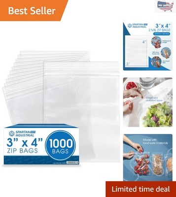 Heavy-Duty 3'' x 4'' Clear Zip Bags - 1000 Pack, Water-Resistant Storage Solutions