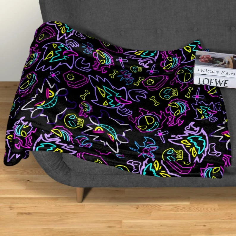 Cute Neon Ghost Fleece Blanket for Home & Bedroom Decor