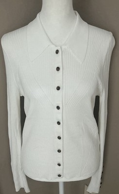 VERONICA BEARD Women s Ivory Ribbed Cardigan Size M