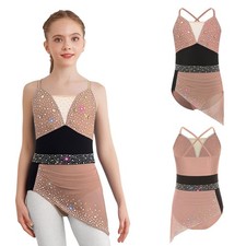 Girls Rhinestone Figure Skating Dress Ballet Skirted Leotard Lyrical Dance Dress