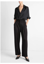 Vince High Waist Fluid Satin Wide-Leg Black Trousers Pants 0 size